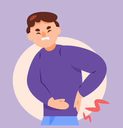 Chronic Lower Back Pain study2 An illustration depicting a man with chronic lower back pain accentuated by red waves of pain reverberating from the lower back.